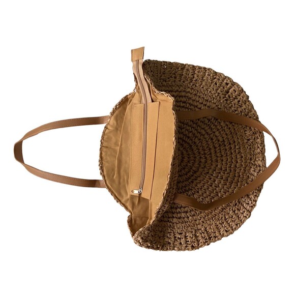 Brown Bohemian Bag Shoulder Tote Straw Round Rattan Bolsa Cafe - Picture 2 of 3